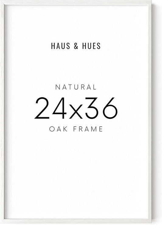 HAUS AND HUES 24 x 36 Poster Frame - Set of 1 24x36 White Poster Frame, Wooden Picture Frames, 24x36 Poster Frame White Poster Frames 24x36, Poster Frame 24x36 Frame White Frame (White Oak Frame)
