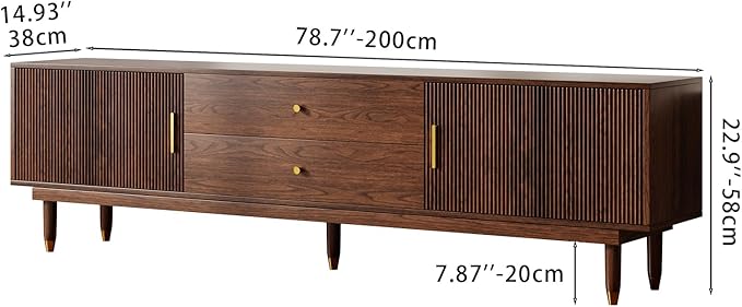 Mid Century Modern TV Stand for 75 inch TV, 78.7" Walnut TV Console with 2 Storage Cabinet & 2 Drawers, Entertainment Center, Media Console for Living Room/Bedroom