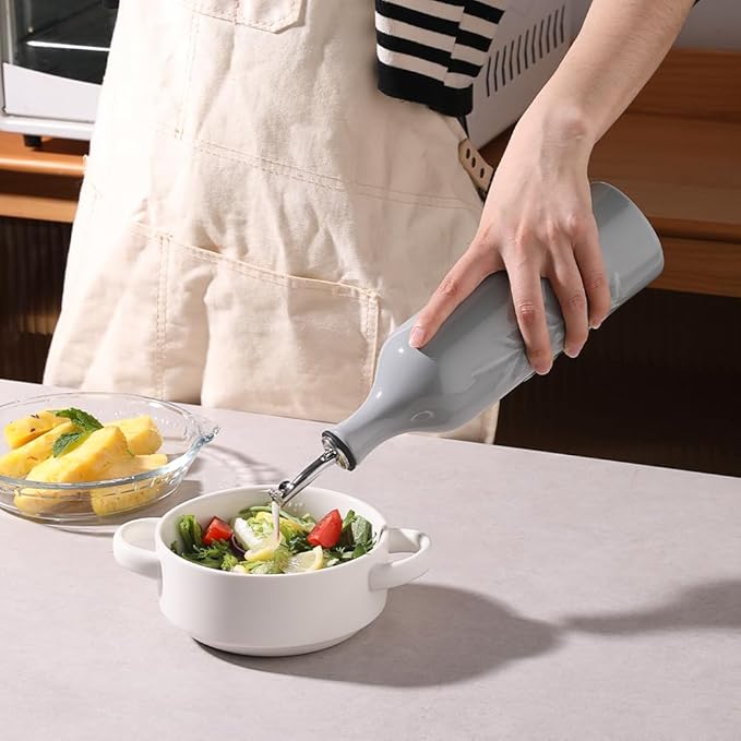 Sweejar Large Ceramic Olive Oil Dispenser Bottle, 24 Oz Relief Opaque Oil Cruet Protects Oil To Reduce Oxidation, Storage Vinegar, Soy Sauce, Coffee Syrup, Liquids, Set of 1 (Gray)