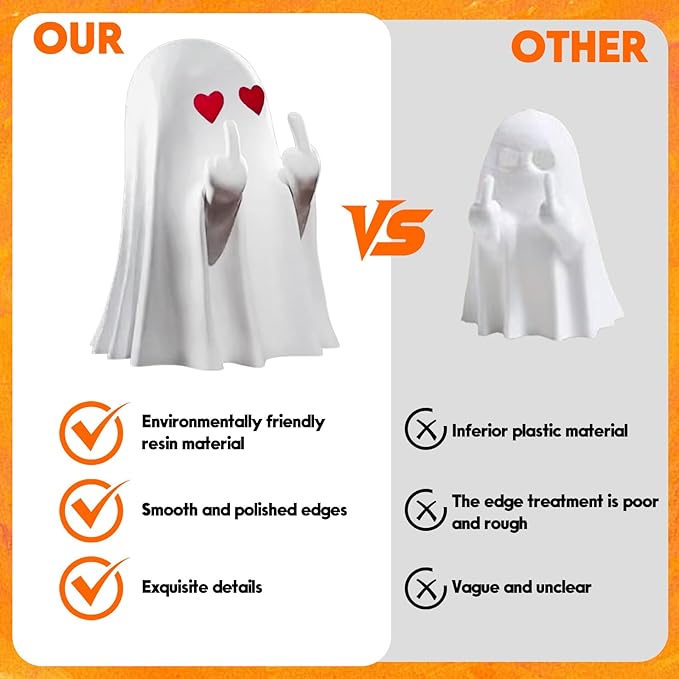 Halloween Ghost Figurine, Funny Middle Finger Spooky Resin Statue, Cute Heart Ghost Decor for Halloween Decorations Indoor, Porch and Indoor Spooky Home Party Decor Gifts