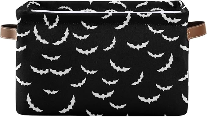 Storage Basket Bin Bats Halloween Goth Organizer Basket Collapsible Shelf Basket Cube with handle for Nursery Bedroom Bathroom