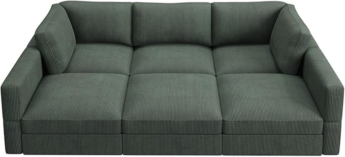 HONBAY Modular Sectional Sofa with Storage Corduroy Sectional Sleeper Sofa Modular Sectional Couches for Living Room,Green