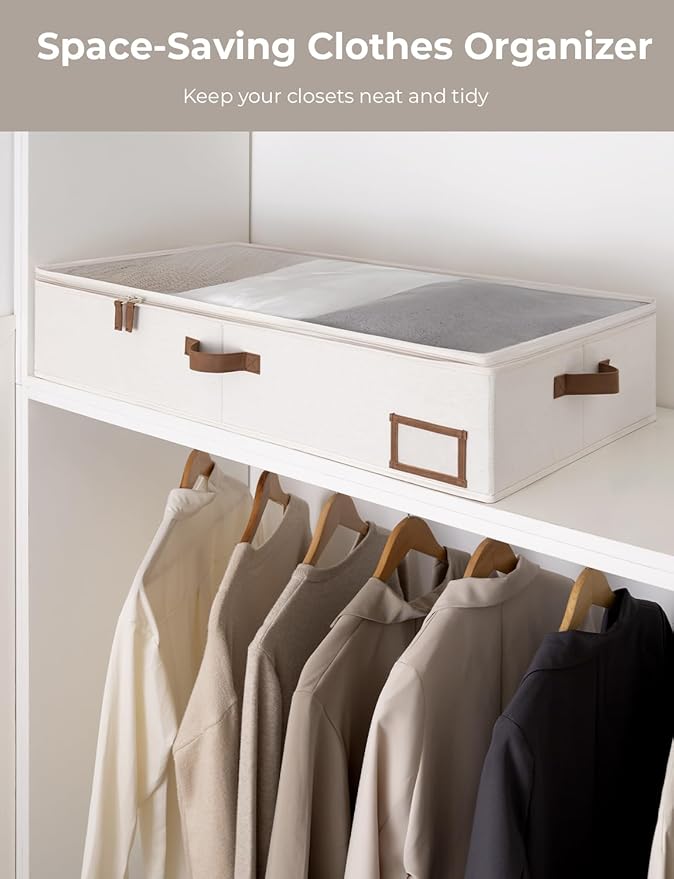 StorageWorks Large Under Bed Storage Containers with Handles and Label Holder, 2 Pack Ultra-thick Fabric Underbed Bins, Closet Organizer for Clothes, Blankets, Sweater