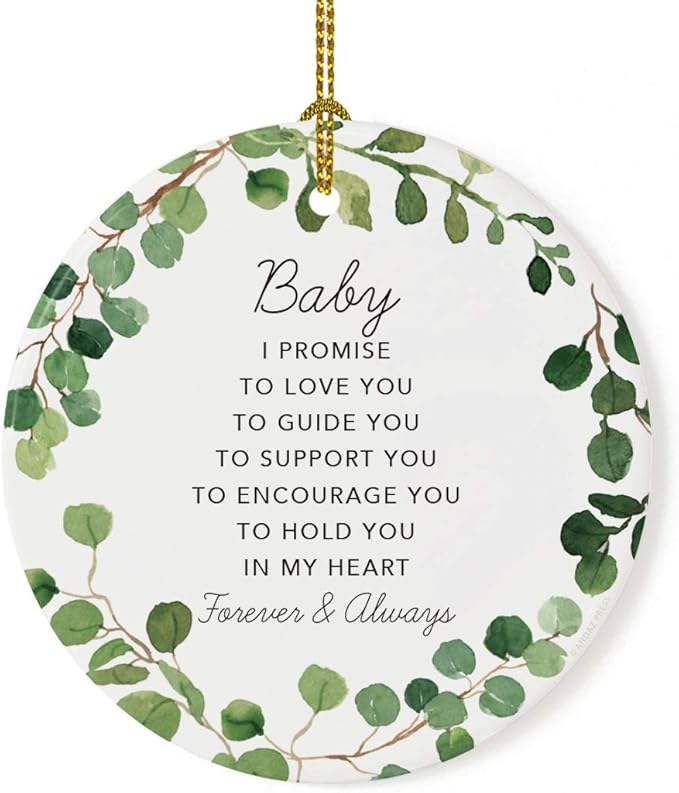 Andaz Press Round Ceramic Porcelain Christmas Tree Ornament Gift, Baby I Promise to Love You, Farmhouse Eucalyptus Wreath, 1-PackGirl's Grandchild Niece Birthday Ideas