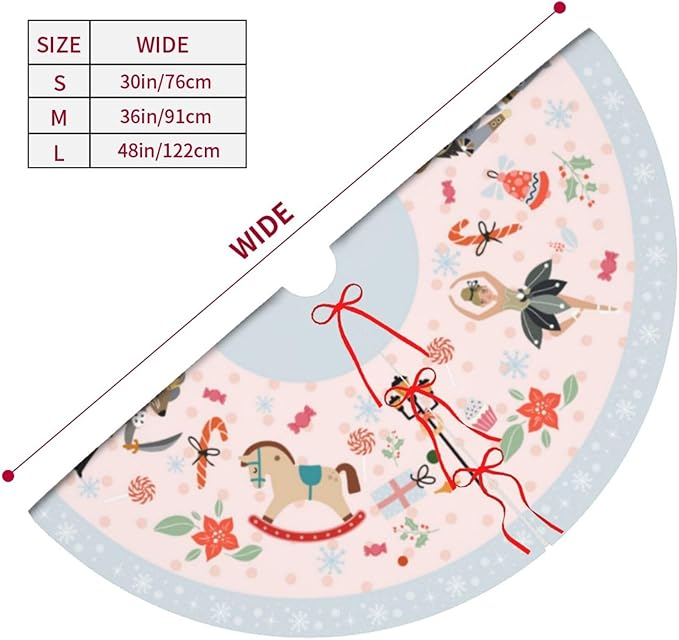 48" Large Christmas Tree Skirt, Cute Nutcracker Candy Pattern Tree Mat Base Cover for Xmas Festive Holiday Party Decoration Ornaments