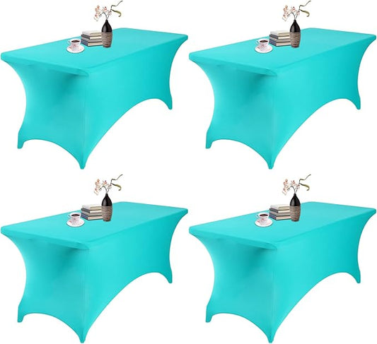 4Pack Spandex Waterproof Table Covers 6ft，Spandex 6ft Waterproof Table Cover for Party,Wedding, Banquet, and Events(Turquoise)