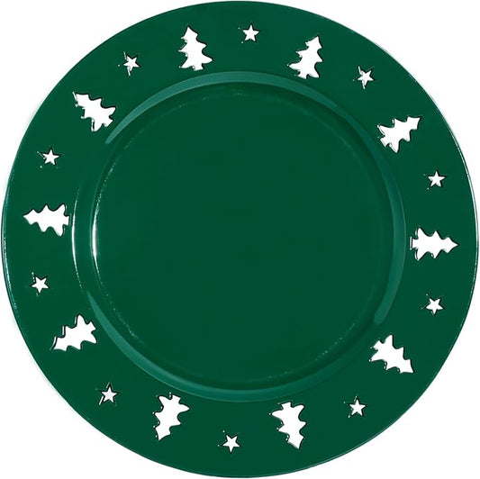 Christmas Charger Plates - 13" Christmas Tree Openwork Holidays Decorations Round Chargers for Dinner Plates - Elegant Table Centerpieces - Hunter Green, 6 Pack