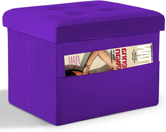 LINMAGCO Storage Ottoman Folding Foot Stool Foot Rest with Side Pocket Modern Ottoman with Storage Short Sofa Stool Velvet 17x13x13(Purple)