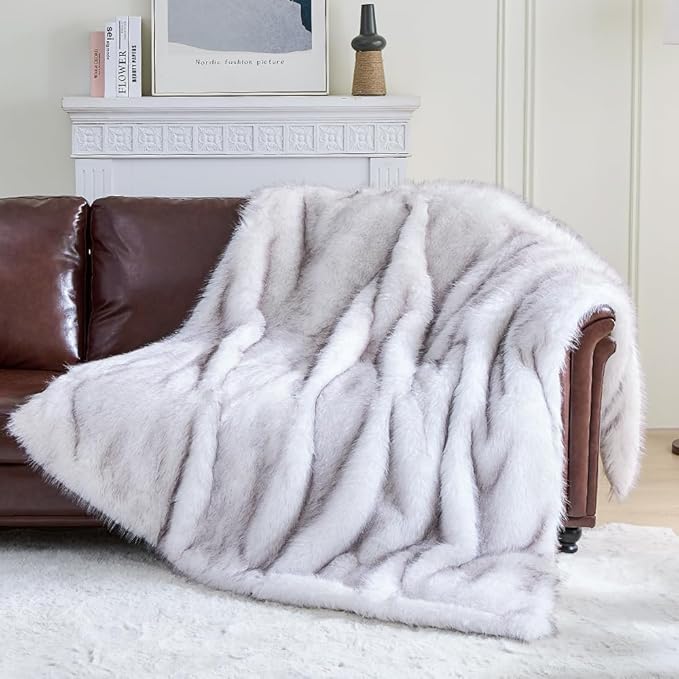 Fluffy Faux Fur Throw Blanket – Super Soft Warm Thick Plush Blanket for Bed, Couch & Office, Cozy Fuzzy Throw with Flannel Backing,108"x90", White