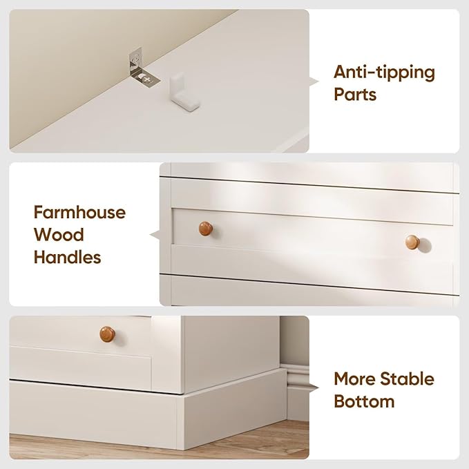 Vyre 71" Tall Farmhouse Bookshelves with Drawers, Set of 3 – Large Modular Bookcase with Adjustable Shelves, Storage Cabinet for Living Room, Kitchen, Home Office, White