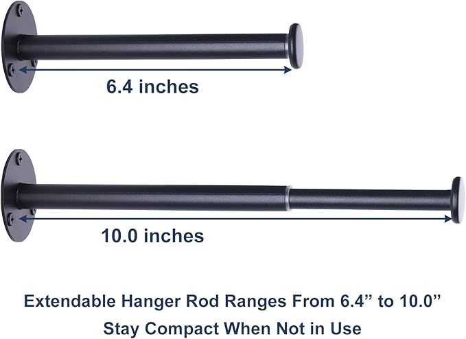 2 Pack Retractable Hanger Holder for Laundry Room, Wall Mount Organizer Rack for Lightweight Clothes, Space Saving Laundry Hook Rod, Keep Empty Hangers Handy, Black