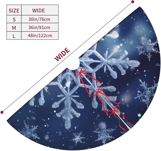 36" Blue Snowflakes Christmas Tree Skirt, Tree Mat Base Cover for Xmas Festive Holiday Party Decoration Ornaments