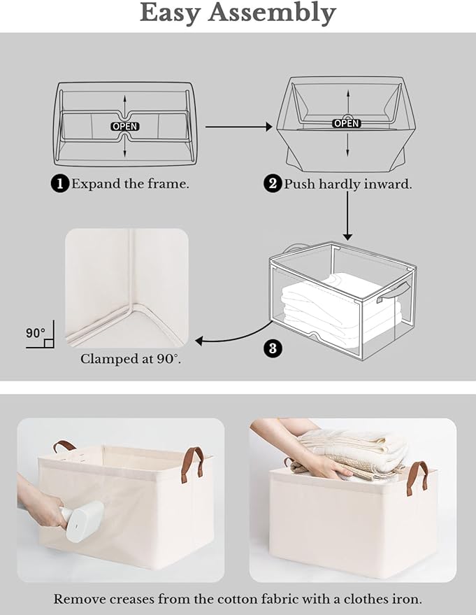 StorageWorks Storage Bins, Fabric Storage Bins for Shelves, Extra Large Storage Baskets with Metal Frame, Closet Baskets and Bins with Handles, Jumbo, Natural Color, 2-Pack