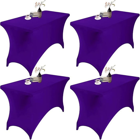 4Pack Spandex Waterproof Table Covers 4ft，Spandex 4ft Waterproof Table Cover for Party,Wedding, Banquet, and Events(Purple)