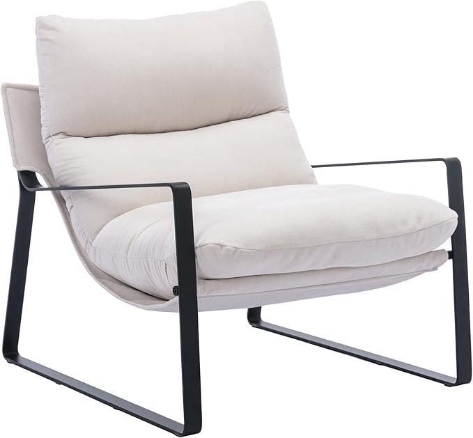 DUOMAY Mid-Century Accent Chair Armchair, Comfy Linen Fabric Leisure Chair Lazy Chair with Metal Leg for Living Room Bedroom Office Apartment, White