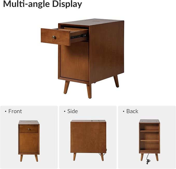 HULALA HOME End Table with Drawer Set of, Modern End Table with USB Ports and Outlets, Wooden Side Table with Storage-Acorn