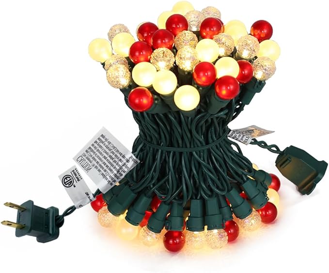G15 Pearlized Red White Christmas Lights - 19Ft 70 LEDs Waterproof Connectable LED String Lights Indoor/Outdoor Globe Lights for Tree, Halloween Decoration, Holiday Party