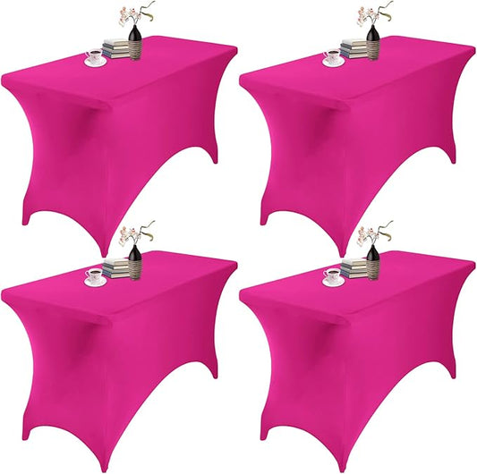 4Pack Spandex Waterproof Table Covers 4ft，Spandex 4ft Waterproof Table Cover for Party,Wedding, Banquet, and Events(Fuchsia)