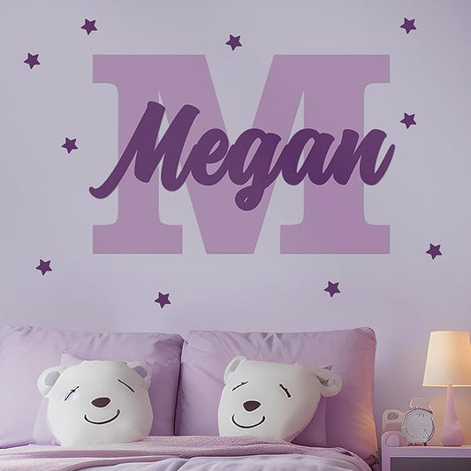 CRYPTONITE Multiple Font Personalized Name & Initial Vinyl Wall Decals I Nursery Wall Decal for Baby Boy & Girl Decoration I Stickers for Kids I Multi-Size with Glitter Optional