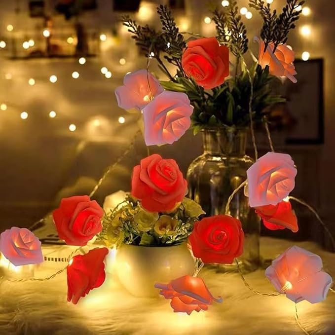 Everlasting Splashes LED Rose Flower Fairy String Lights Battery Operated Warm Flashing Light for Romantic Proposal Wedding Party Birthday Christmas Thanksgiving DIY Indoor Outdoor Decorations (Pink)