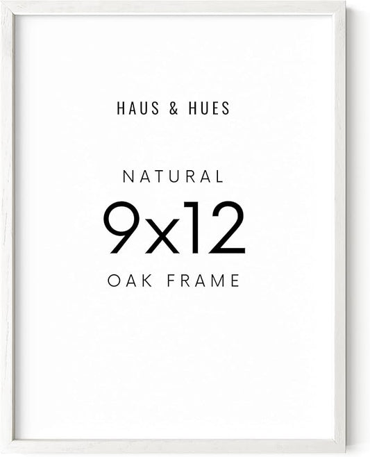 HAUS AND HUES 9x12 Picture Frame - 9 X 12 Frame Wooden Picture Frames for Crafts, 9x12 Frame Wood Picture Frames, 9 X 12 Picture Frame Natural Wood Frames,12x9 Picture Frame Wood (White Oak Frame)