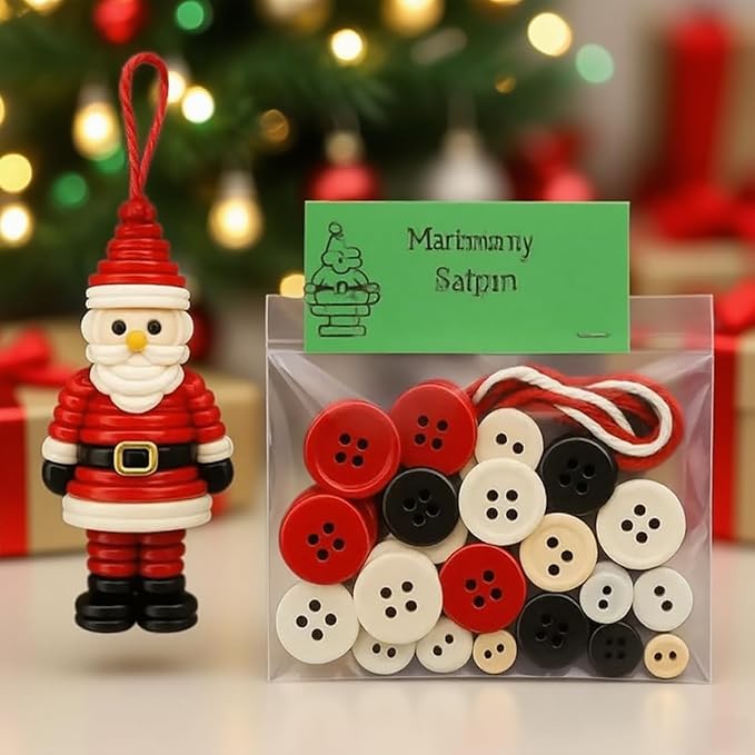 DIY Christmas Button Ornament Making Set–Fun Holiday Handmade Decorations for All Ages,DIY Craft Buttons Kit with Christmas Snowman/Santa/Angel,Xmas Tree Hanging Decorations (#A)