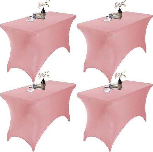 4Pack Spandex Waterproof Table Covers 4ft，Spandex 4ft Waterproof Table Cover for Party,Wedding, Banquet, and Events(Dusty Pink)