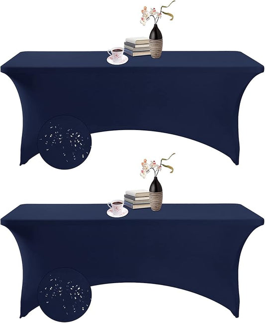 2Pack Spandex Waterproof Table Covers 6ft，Spandex 6ft Waterproof Table Cover for Party,Wedding, Banquet, and Events(Navy)