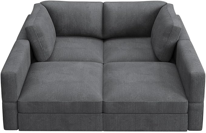 HONBAY Modular Sectional Couches with Storage Corduroy Sleeper Sofa Modular Sectional Couches for Living Room,Dark Grey