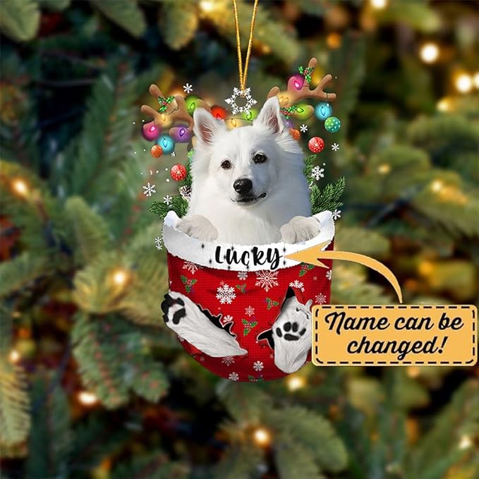 American Eskimo Dog Christmas Ornament, American Eskimo in Snow Pocket Christmas Tree Ornament, Dog Lovers Gift Idea Xmas Decor, Christmas Decorations for Tree, Christmas Ornament Gift for Dog Lovers