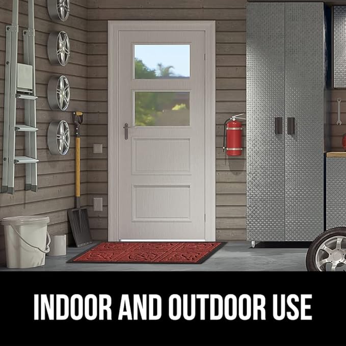 GORILLA GRIP 100% Waterproof All-Season WeatherMax Doormat 35x23, US Designed Natural Rubber, Stain and Fade Resistant, Low Profile Indoor Outdoor Door Mats, Easy Clean Patio Mat, Burgundy Leaves