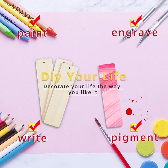 20pcs Wooden Tags with Holes & 50pcs DIY Craft Beads for Wooden Blank Hanging Tags Ornaments with Ropes - Wedding & Birthday Party Decoration