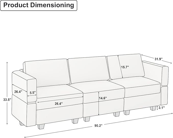 Belffin Modular Sofa Couch with Storage Seats Velvet 3 Seater Sofa for Living Room Blue