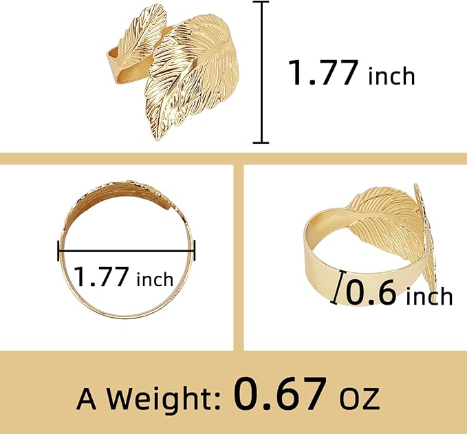 Gold Leaf Napkin Rings Set of 8, Metal Material