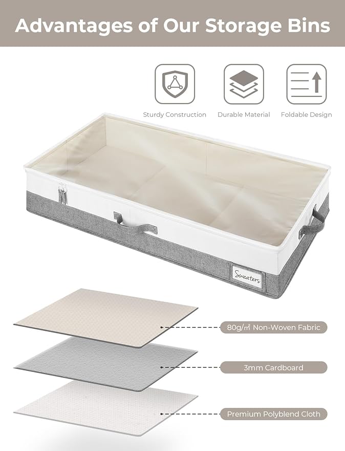 StorageWorks Large Under Bed Storage Containers with Handles and Label Holder, 2 Pack Ultra-thick Fabric Underbed Bins, Closet Organizer for Clothes, Blankets, Sweater