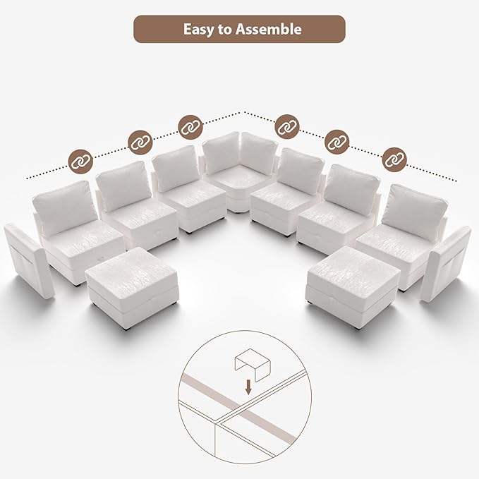 mestyl Modular Sectional Sofa Convertible L Shaped Sofa Couch Set with Storage for Living Room, Modern 4 Seater Modular Sectional Couch with Movable Ottoman (Beige)