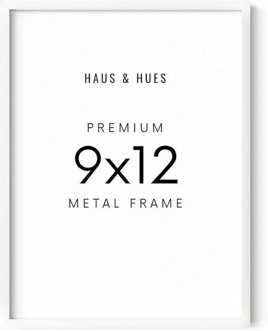 HAUS AND HUES 9x12 White Picture Frame - 9X12 Poster Frame - Vertical & Horizontal Hanging, Shatterproof Plexiglass - Perfect for Home, Room, Office (9x12 in, White)