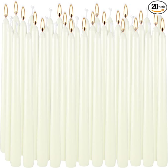 20 Pack Ivory Taper Candles 12 Inch Tall 3/4 Inch Thick Burn 10 Hours