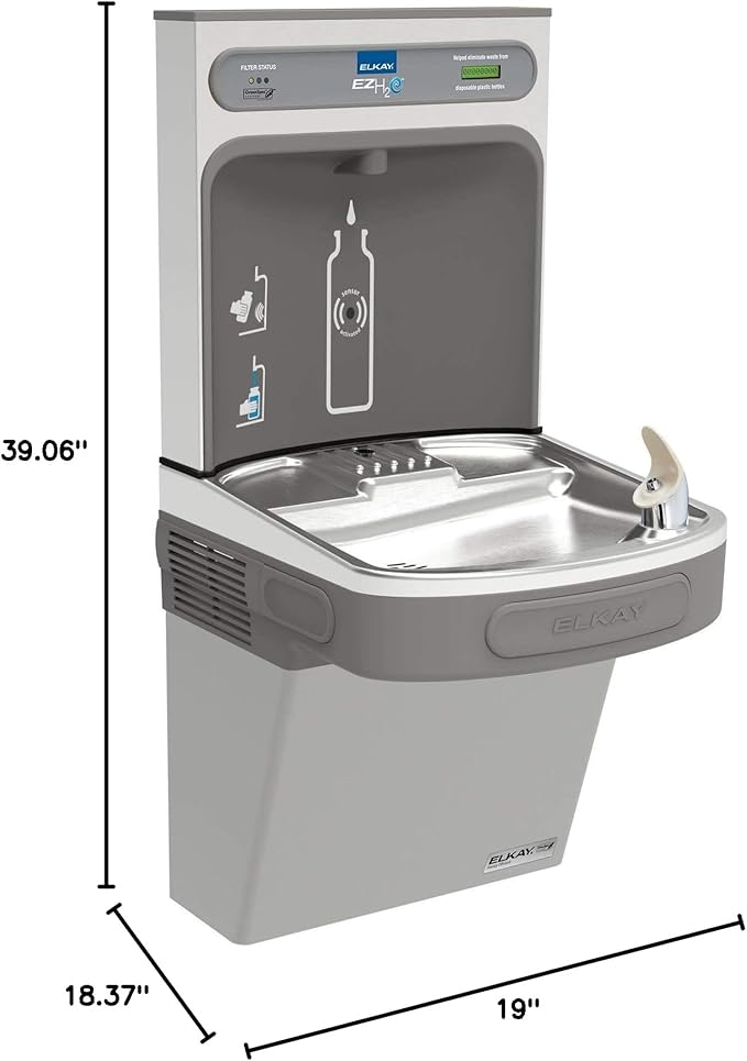 Elkay LZSG8WSK EZH2O Wall Mounted Drinking Fountain and Hands Free Bottle Filling Station with Cooler - Light Gray Granite