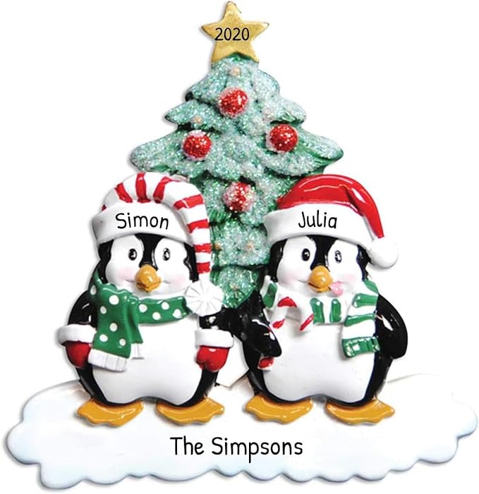3D Personalized Our First Christmas Ornament 2025 | Custom Penguin Couple Ornaments in Santa Hat Couples Ornament 2025 Family of 2 Unique for a Couple Ornaments Couples Unique Gifts