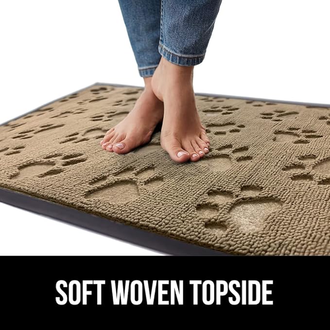 GORILLA GRIP 100% Waterproof All-Season WeatherMax Doormat 35x23, US Designed Natural Rubber, Stain and Fade Resistant, Low Profile Indoor Outdoor Door Mats, Easy Clean Patio Mat, Tan Pawprints