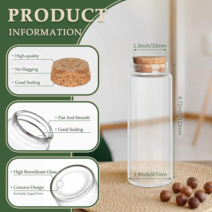 JIUYUE 4 pcs 150 ml Small Glass Cork Bottles,Storage Bottles for Liquids(5.07 oz-1.85x4.72 inch)