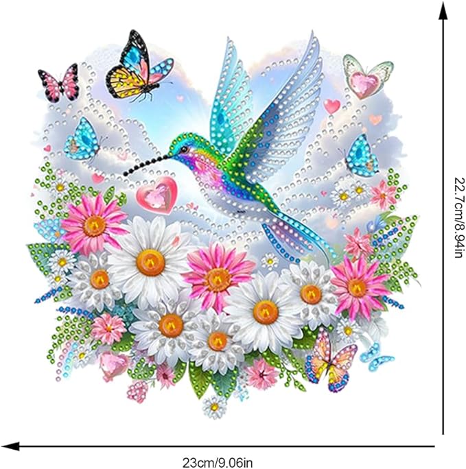 Flowers Hummingbird Diamond Art Kits,5D Diamond Hanging Ornament Kits,DIY Special Shaped Diamond Dot Kits,Home Porch Crystal Hanging Pendant Ornament (Colorful4)