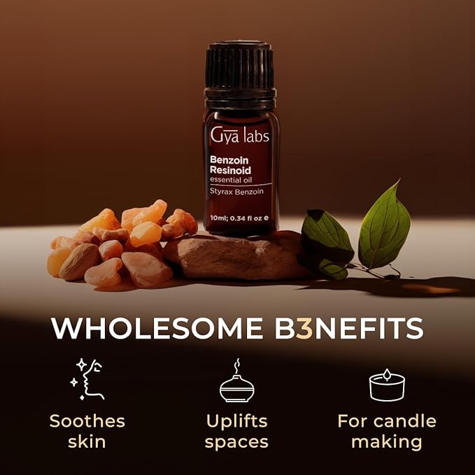 Gya Labs Benzoin Resinoid Essential Oil for Skin - 0.34 Fl Oz - 100% Pure Natural Benzoin Resinoid Oil for Hair, Diffuser, Candle Making Scent