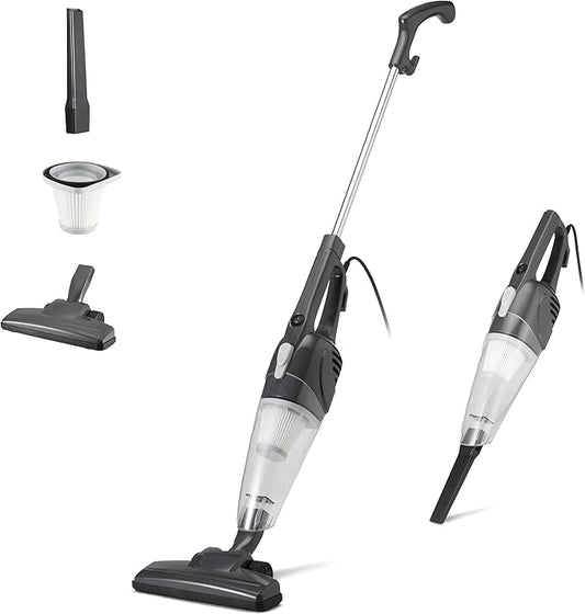 Amazon Basics 2-in-1 Corded Stick Vacuum Cleaner, Convertible to Handheld, Lightweight (3.9 LBS), with Washable HEPA Filter, Crevice Tools, 0.5L Dust Cup, 19.7-Ft Cord, 300W, Black