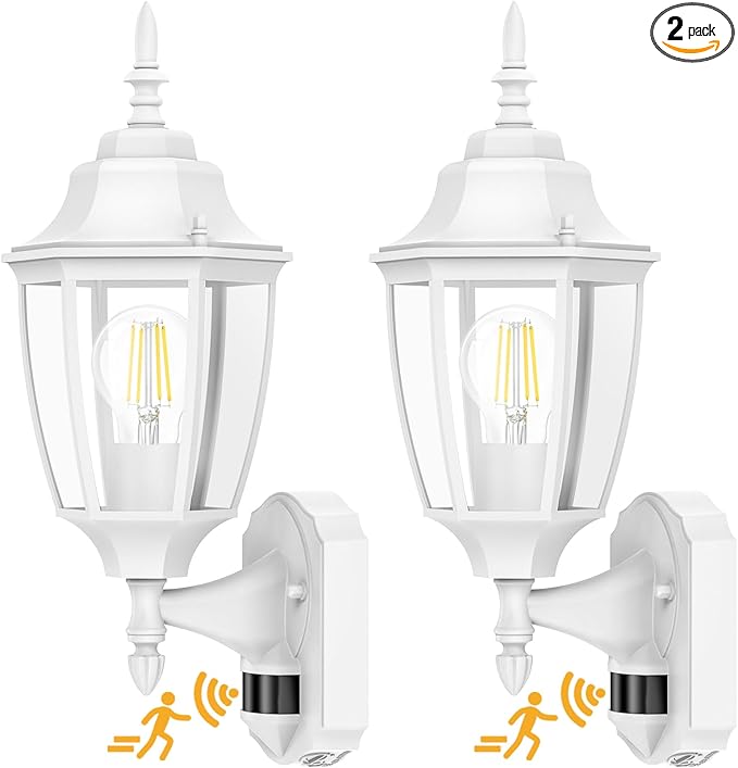 Lamomo Outdoor Wall Sconce, 2 Pack Dusk to Dawn Motion Sensor Light Fixtures, Exterior Aluminum Waterproof Porch Lights for Patio Front Door Garage- White