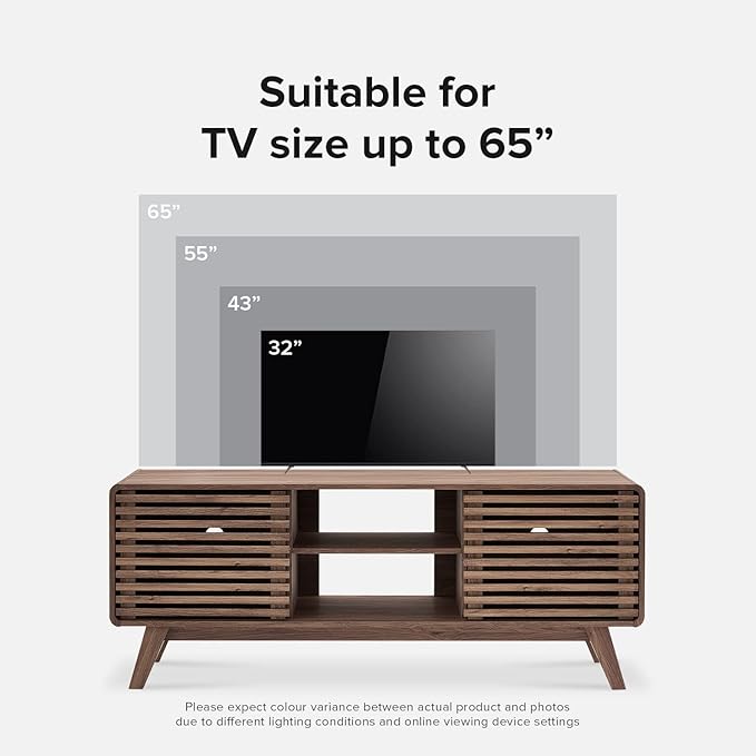 mopio Ensley TV Stand, Mid Century Modern for 55/60/65 inch TV, Farmhouse TV Stand, Entertainment Center with Storage, TV and Media Consol for Living Room (Walnut, 59" Tall)