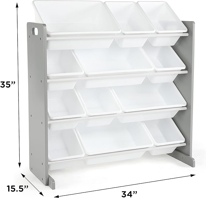 Humble Crew Kids Toy Storage Organizer with 12 Plastic Bins, Grey/White – Removable Bins for Playroom, Bedroom, Toddler Furniture for Boys and Girls Ages