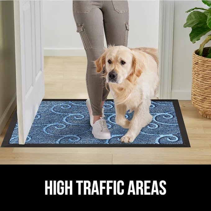 GORILLA GRIP 100% Waterproof All-Season WeatherMax Doormat, US Designed Natural Rubber, Stain and Fade Resistant, Low Profile Indoor Outdoor Door Mats, Easy Clean Patio Mat, 17x29, Ocean Blue Waves