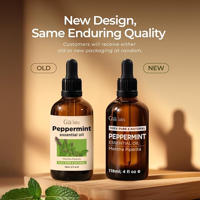 Gya Labs Peppermint Essential Oil for Diffuser & Hair - Huge 4 Fl Oz - 100% Pure Natural Peppermint Oil for Skin, Face, Body, Self-Care, Aromatherapy & Candle Making Scent